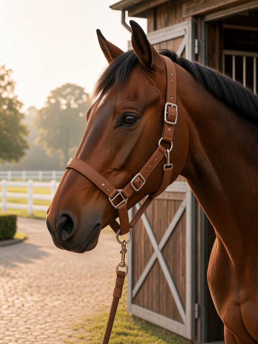 Capezza per cavallo Galopix RaceSafe - Marrone - in uso
